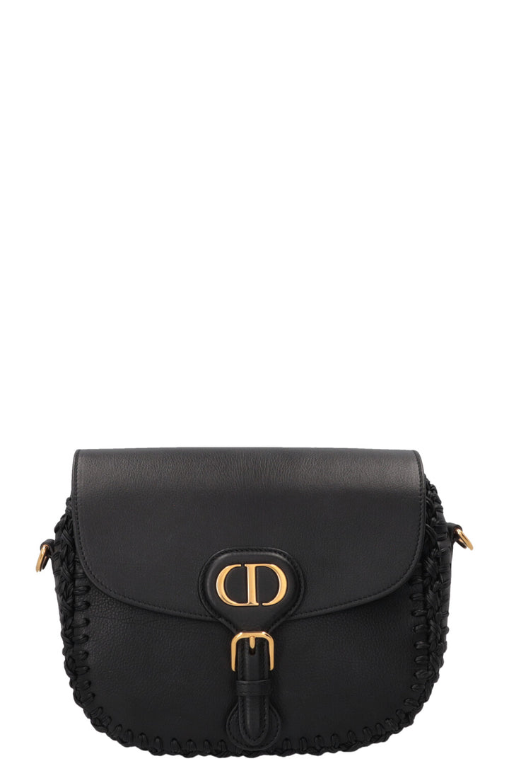 CHRISTIAN DIOR Embroidered Bobby Bag Medium Leather Black
