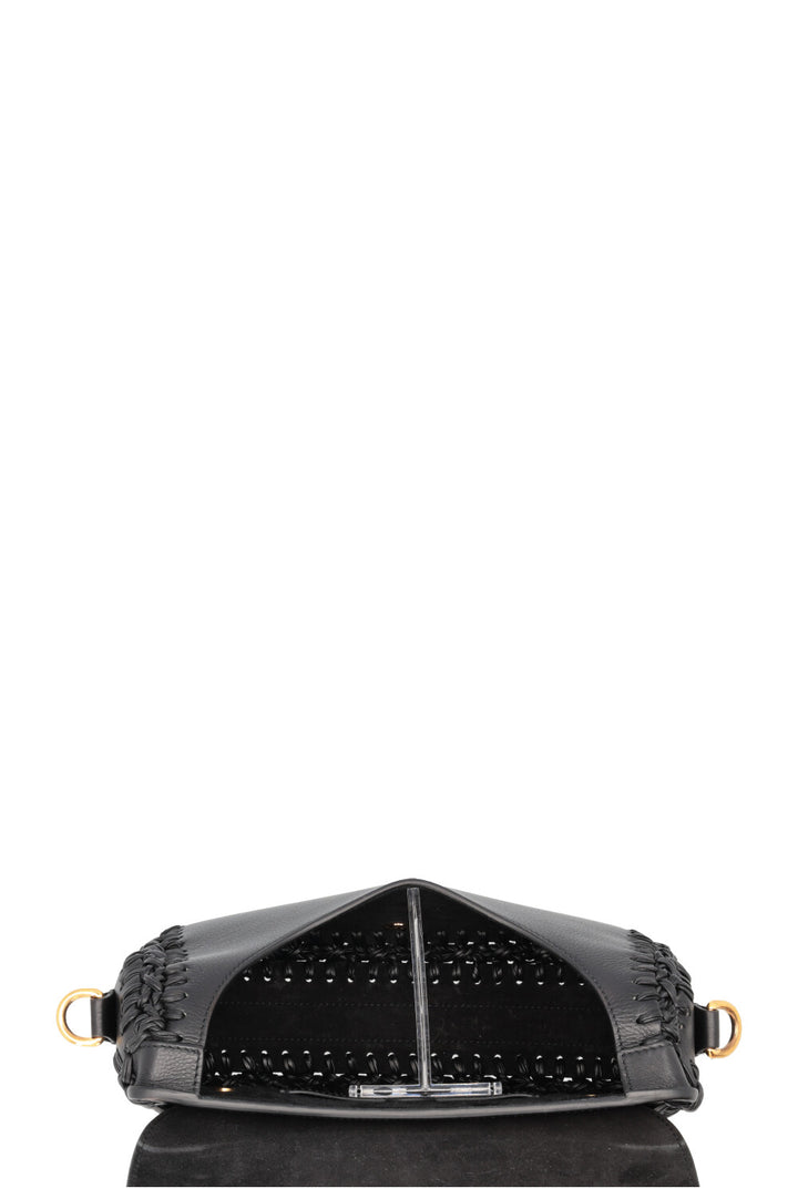 CHRISTIAN DIOR Embroidered Bobby Bag Medium Leather Black