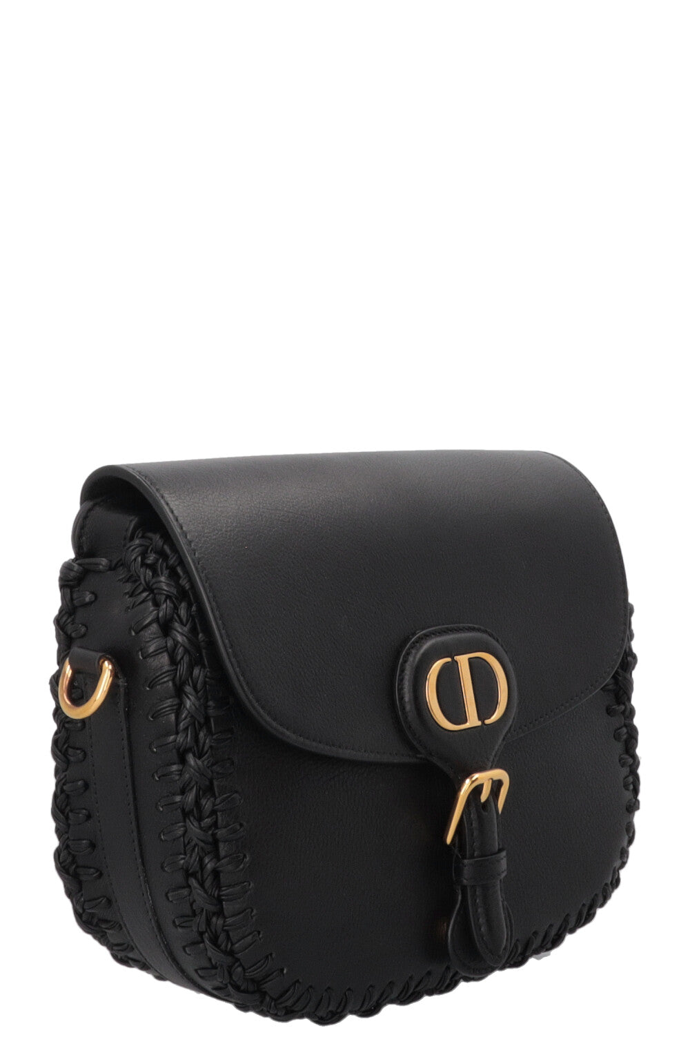 CHRISTIAN DIOR Embroidered Bobby Bag Medium Leather Black