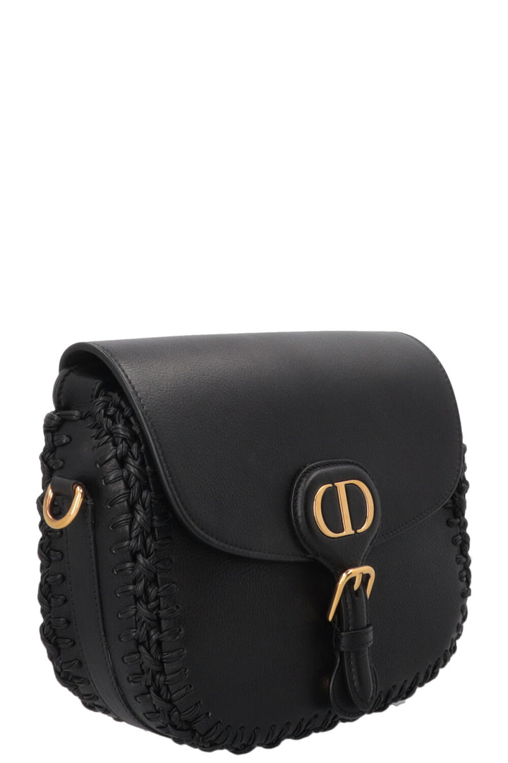 CHRISTIAN DIOR Embroidered Bobby Bag Medium Leather Black