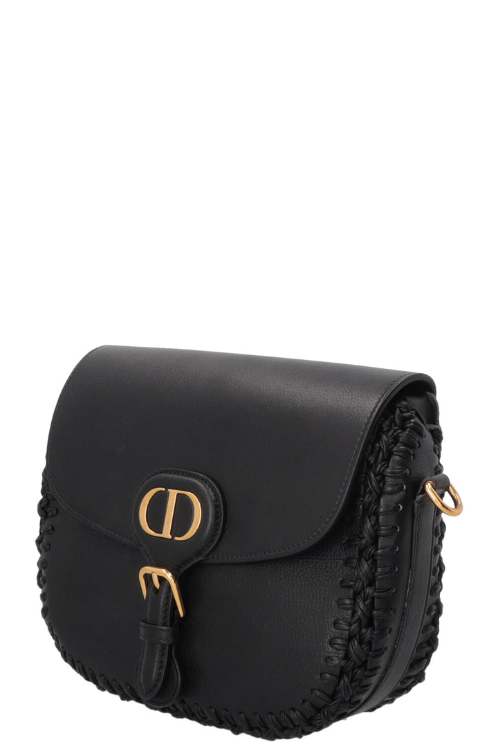 CHRISTIAN DIOR Embroidered Bobby Bag Medium Leather Black