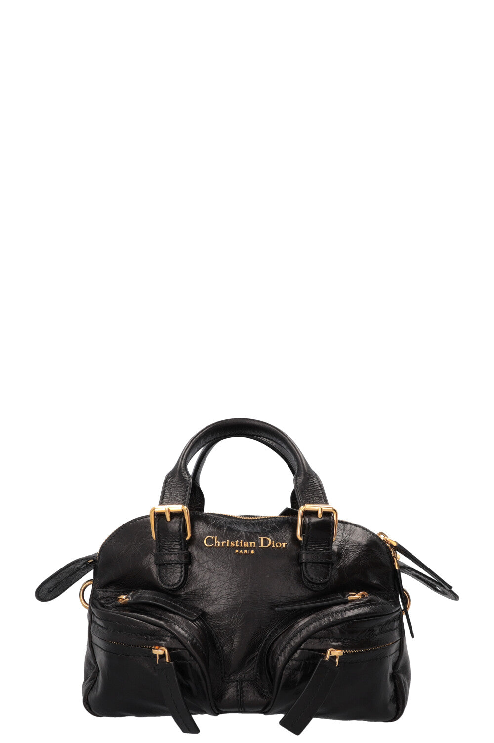 CHRISTIAN DIOR Grand Tour Bowling Bag Petit Cuir Noir