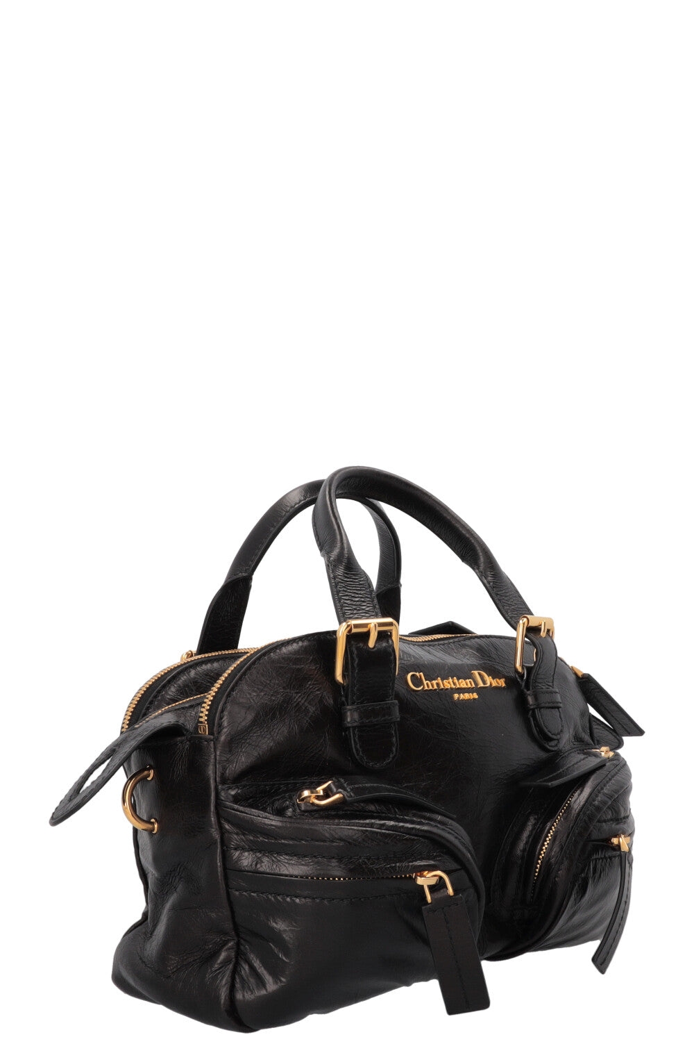 CHRISTIAN DIOR Grand Tour Bowling Bag Petit Cuir Noir