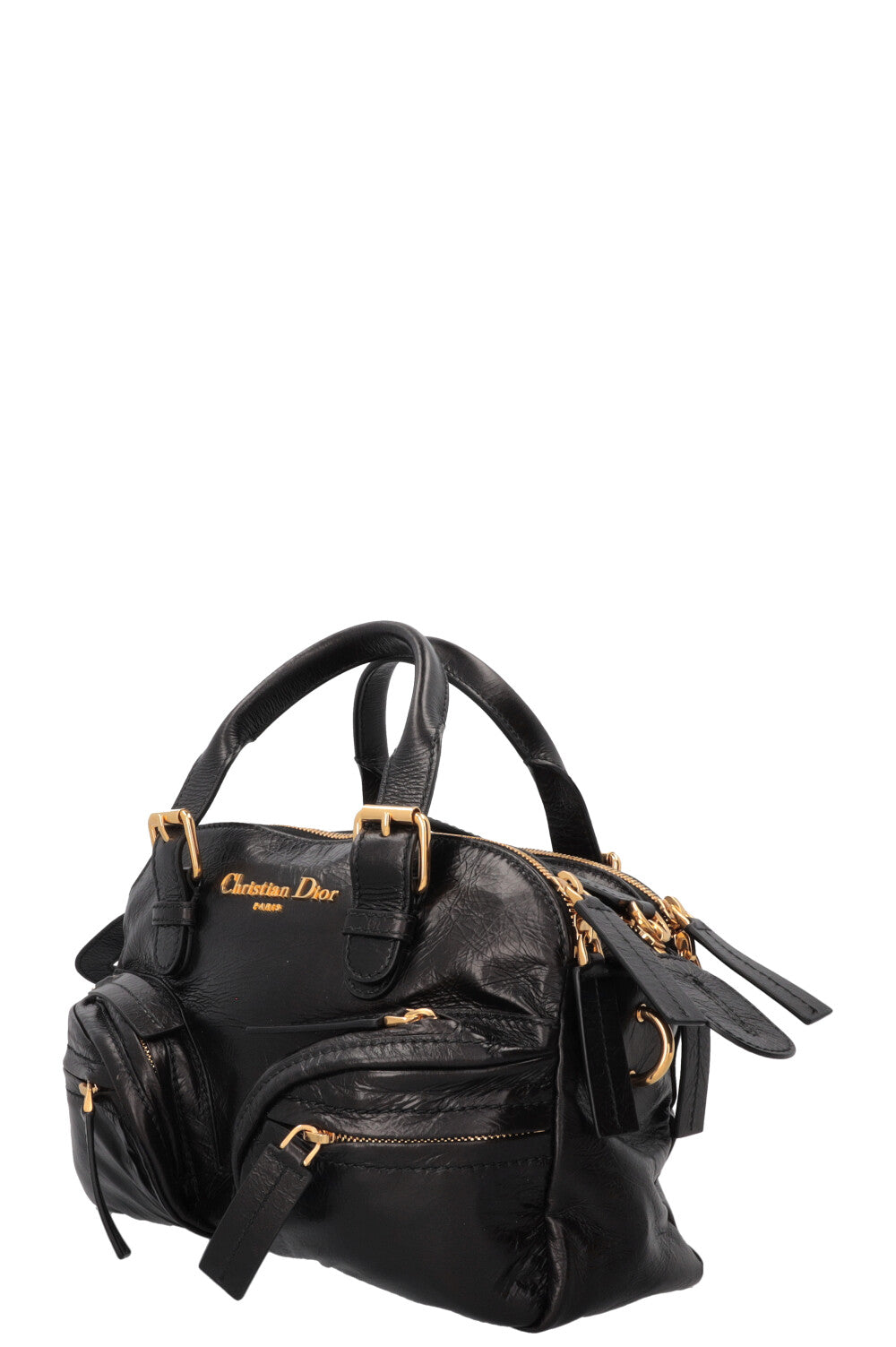 CHRISTIAN DIOR Grand Tour Bowling Bag Petit Cuir Noir