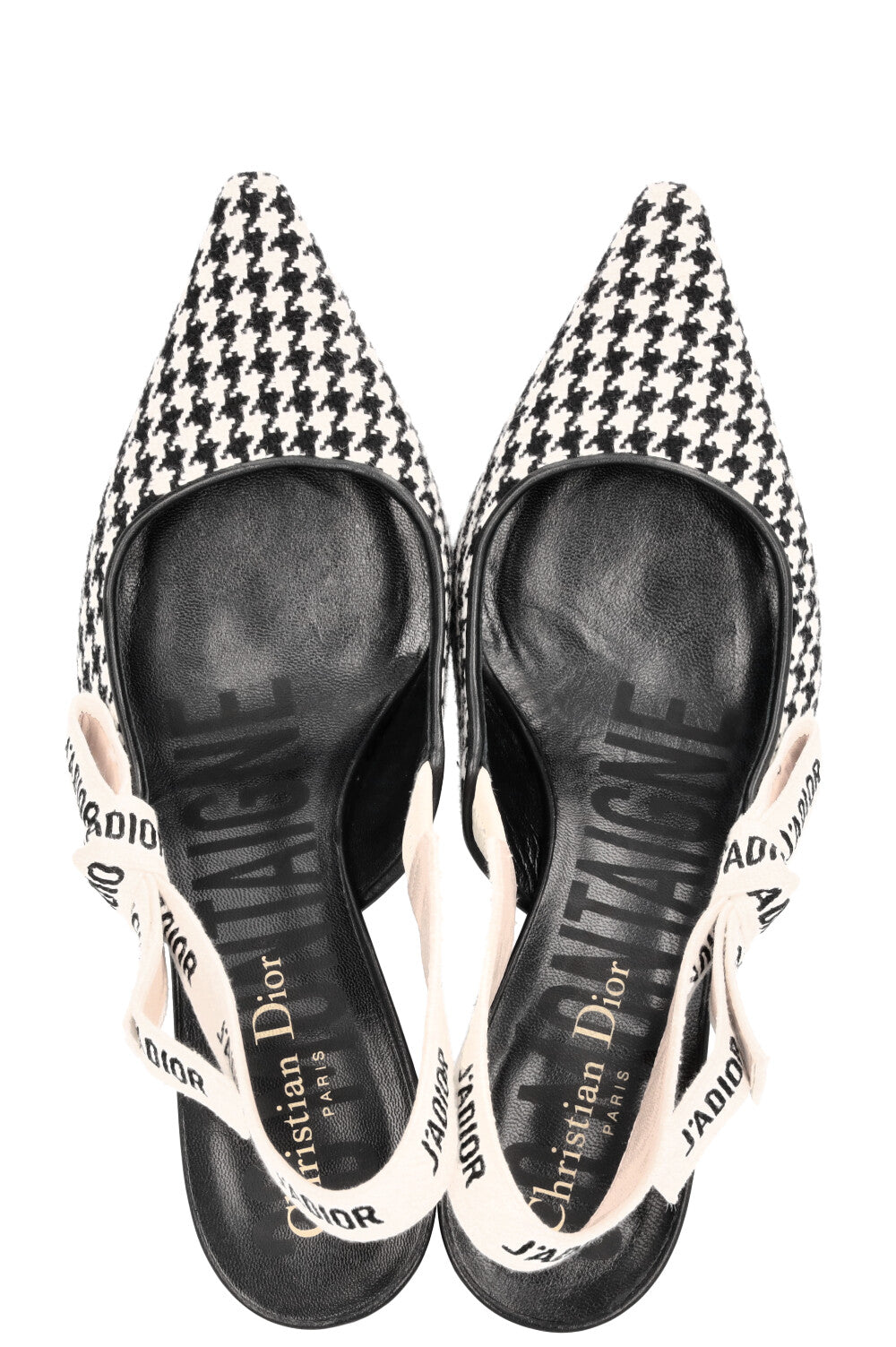 CHRISTIAN DIOR J'Adior Slingback Heels Houndstooth Black White