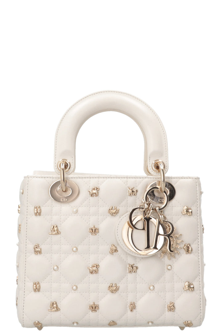 CHRISTIAN DIOR Lady Dior Zodiac Sign Small Leather White