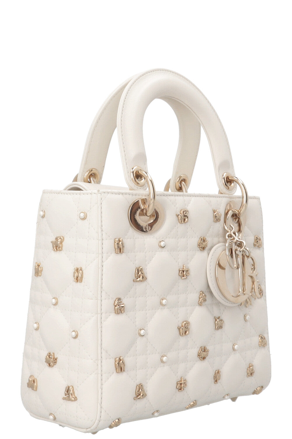 CHRISTIAN DIOR Lady Dior Zodiac Sign Small Leather White