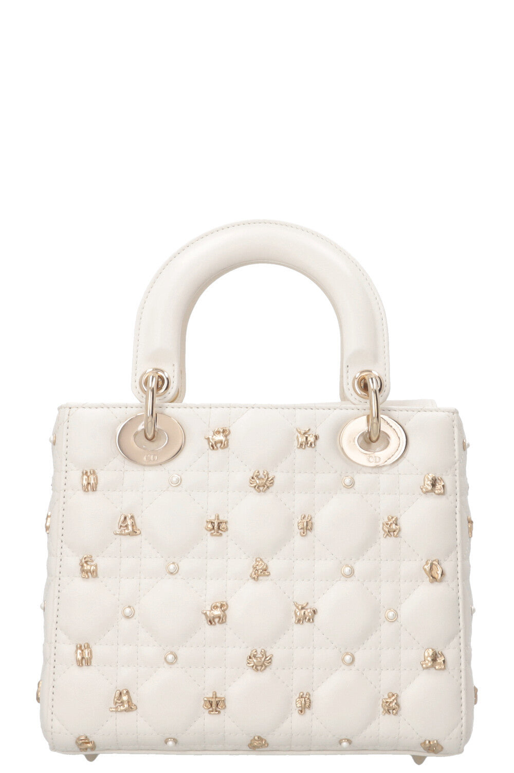 CHRISTIAN DIOR Lady Dior Zodiac Sign Small Leather White