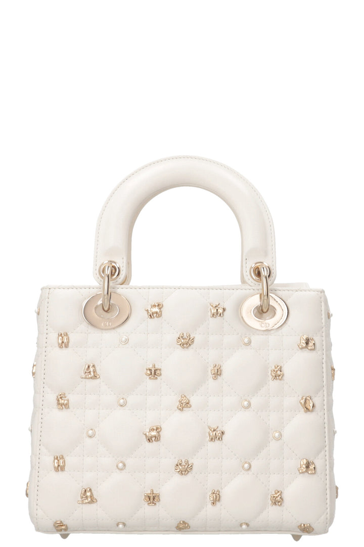 CHRISTIAN DIOR Lady Dior Zodiac Sign Small Leather White