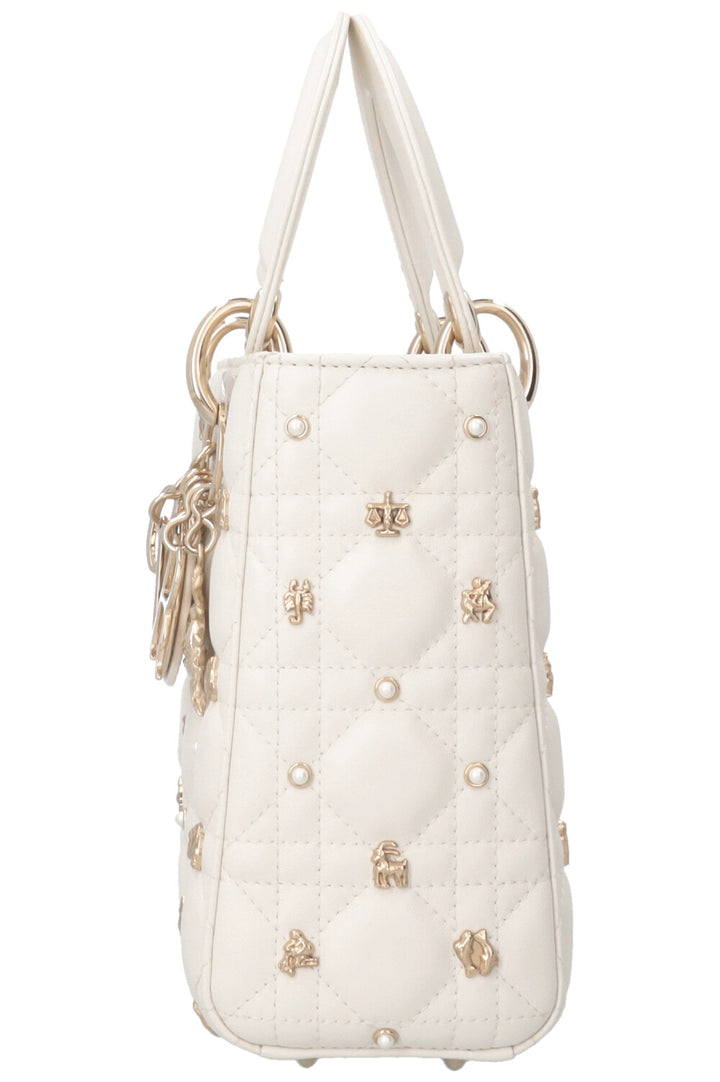 CHRISTIAN DIOR Lady Dior Zodiac Sign Small Leather White