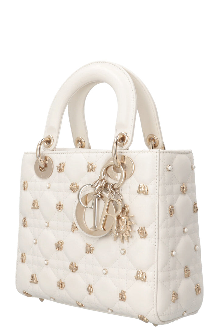 CHRISTIAN DIOR Lady Dior Zodiac Sign Small Leather White