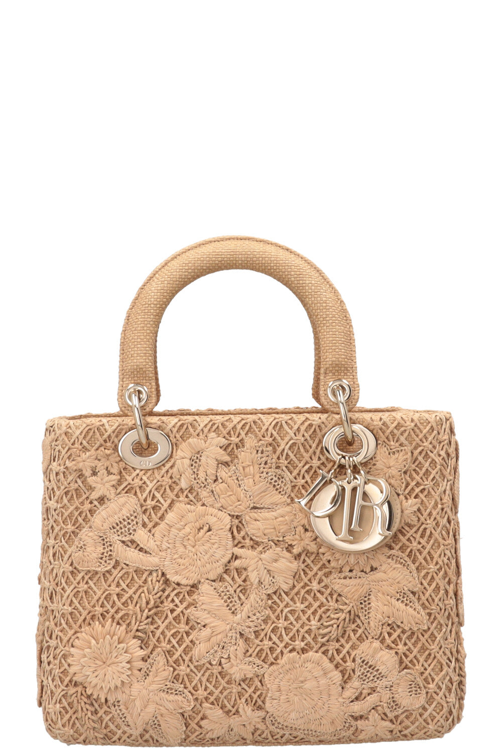 SAC LADY DIOR MEDIUM À FLEURS 3D EN RAFIA BEIGE CHRISTIAN DIOR