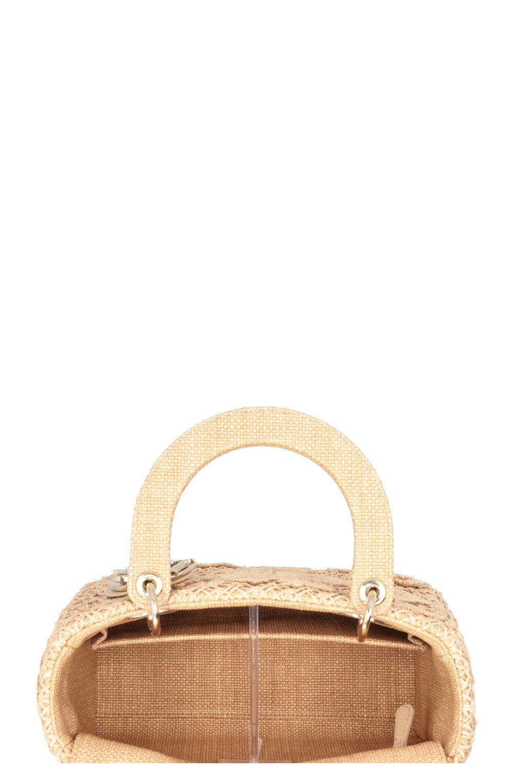 SAC LADY DIOR MEDIUM À FLEURS 3D EN RAFIA BEIGE CHRISTIAN DIOR