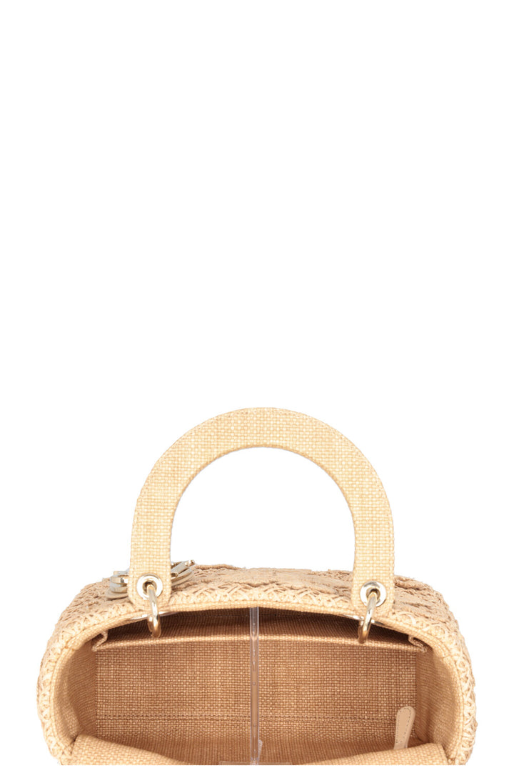 SAC LADY DIOR MEDIUM À FLEURS 3D EN RAFIA BEIGE CHRISTIAN DIOR