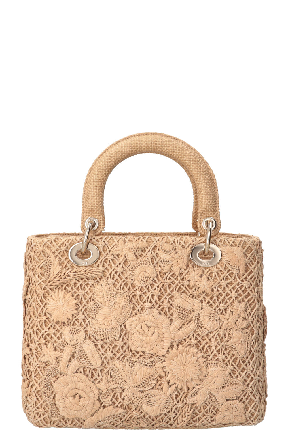 SAC LADY DIOR MEDIUM À FLEURS 3D EN RAFIA BEIGE CHRISTIAN DIOR