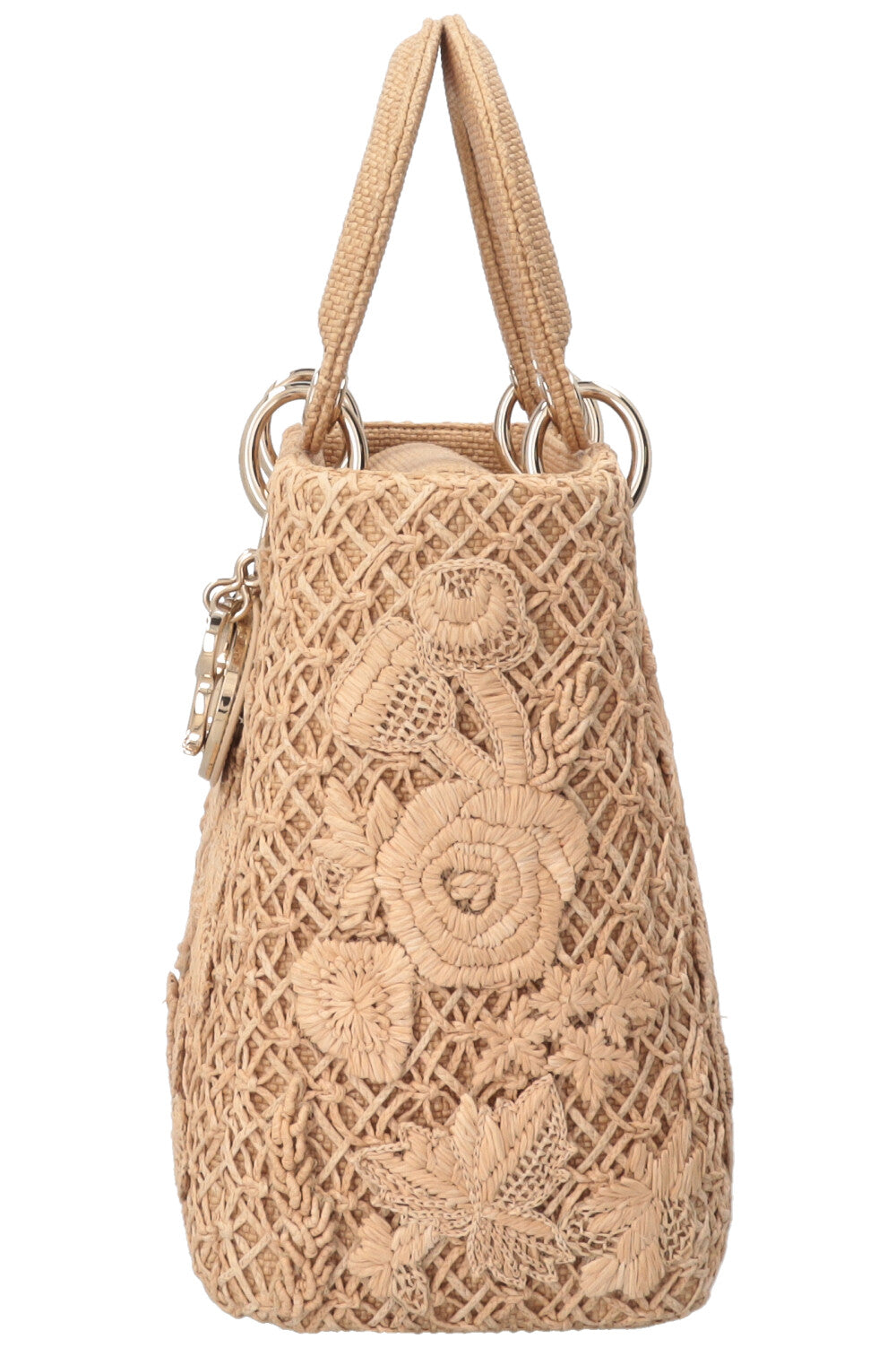 SAC LADY DIOR MEDIUM À FLEURS 3D EN RAFIA BEIGE CHRISTIAN DIOR