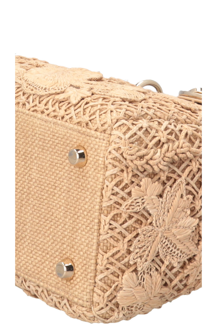 SAC LADY DIOR MEDIUM À FLEURS 3D EN RAFIA BEIGE CHRISTIAN DIOR