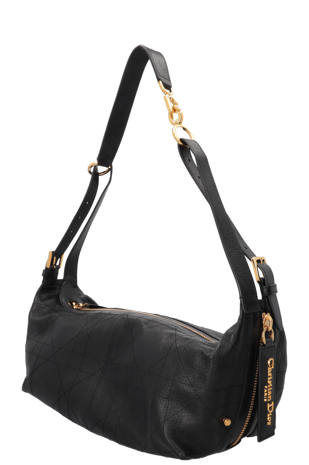 CHRISTIAN DIOR Medium D-Journey Bag in Black Macrocannage Leather