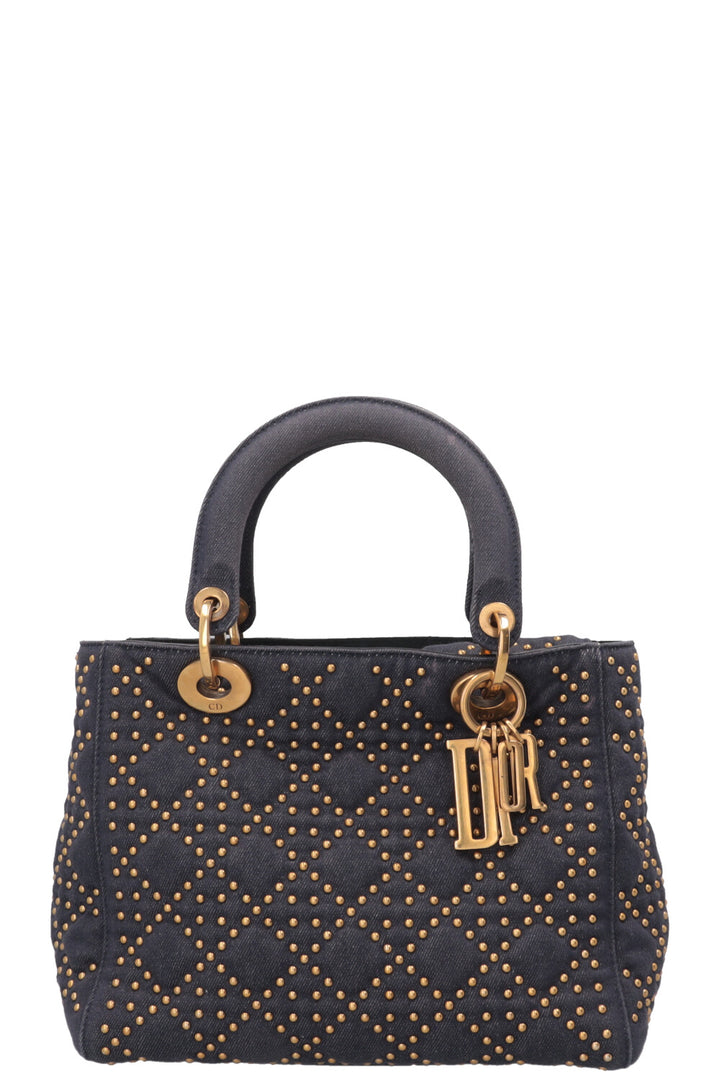CHRISTIAN DIOR Lady Dior Medium en jean bleu à clous