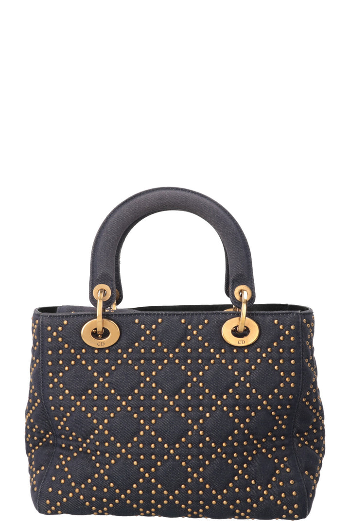 CHRISTIAN DIOR Lady Dior Medium en jean bleu à clous
