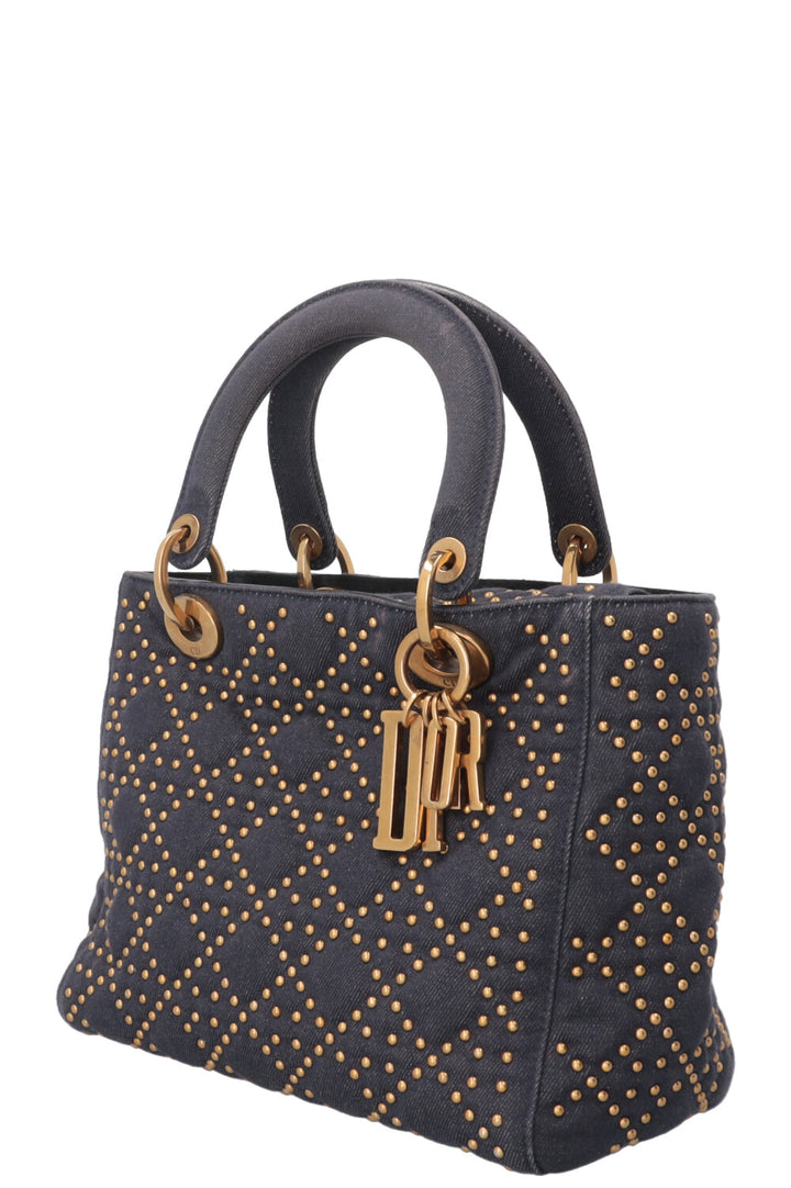CHRISTIAN DIOR Lady Dior Medium en jean bleu à clous