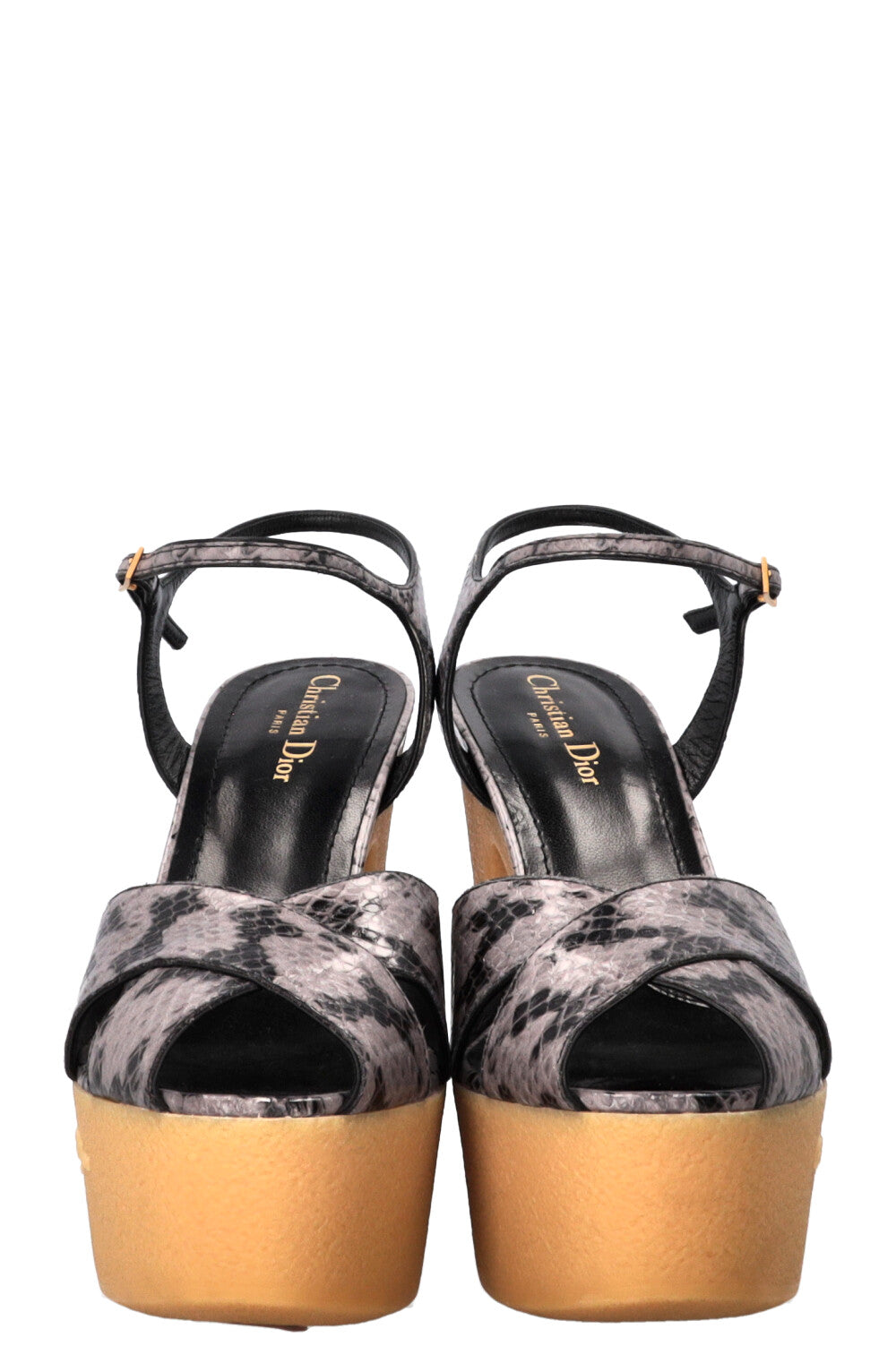 CHRISTIAN DIOR Muse Platform Sandals Python Embossed Grey