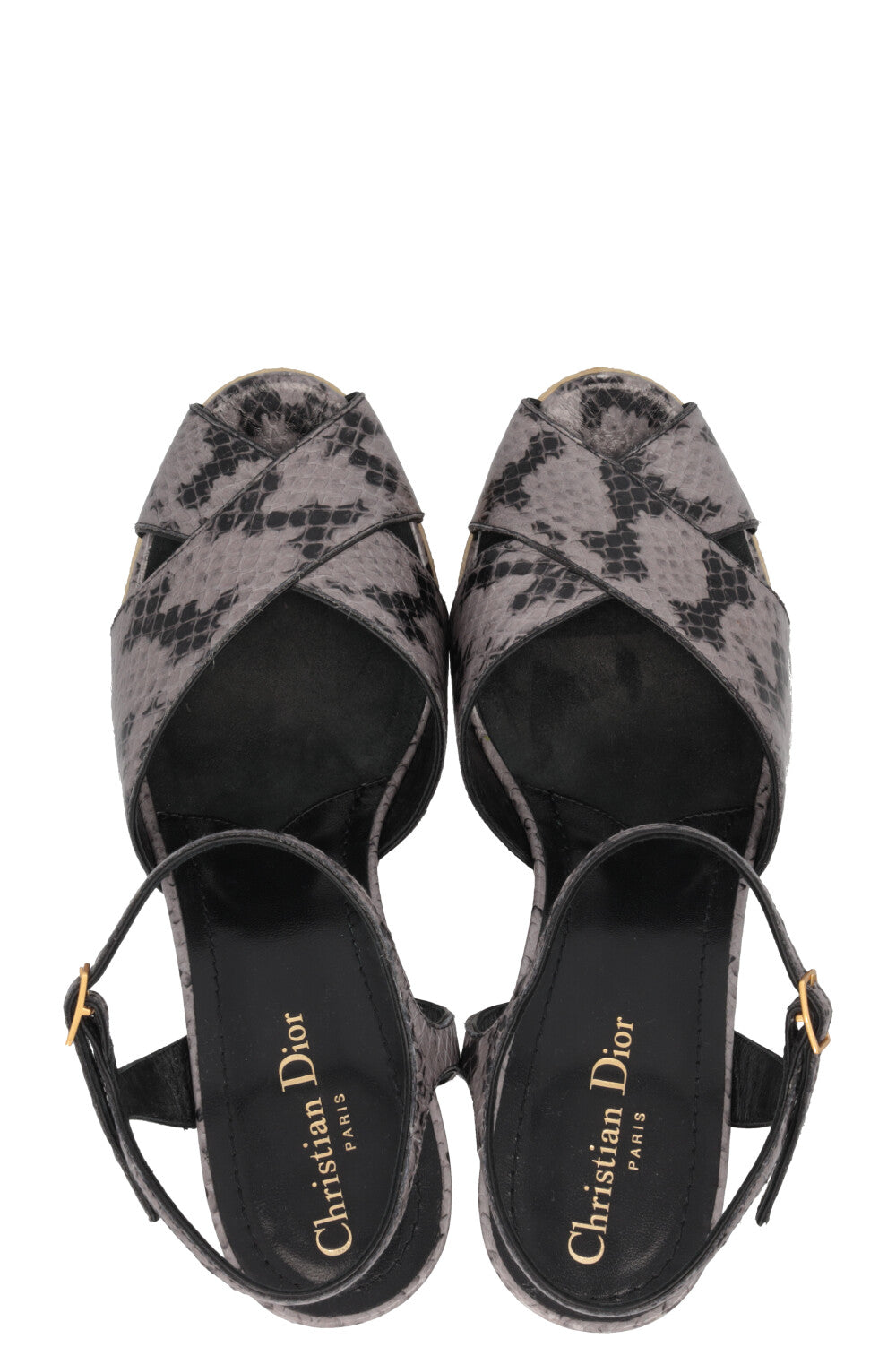 CHRISTIAN DIOR Muse Platform Sandals Python Embossed Grey