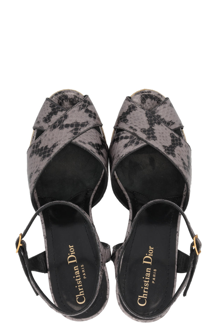 CHRISTIAN DIOR Muse Platform Sandals Python Embossed Grey