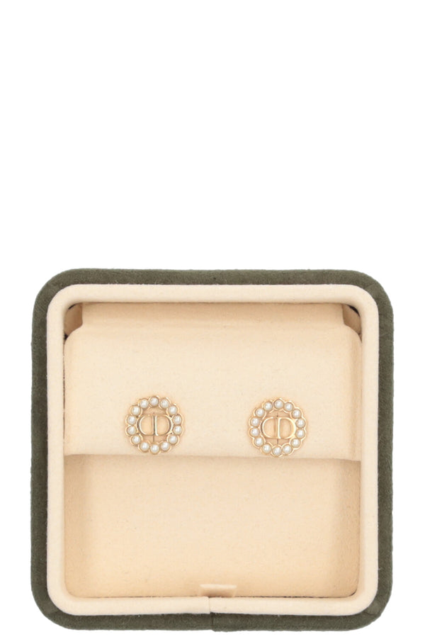 CHRISTIAN DIOR Petit CD Baroque Stud Earrings Pearls Gold