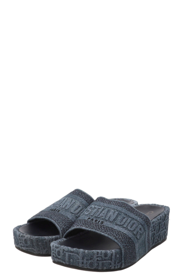CHRISTIAN DIOR Platform Slides Denim Blue