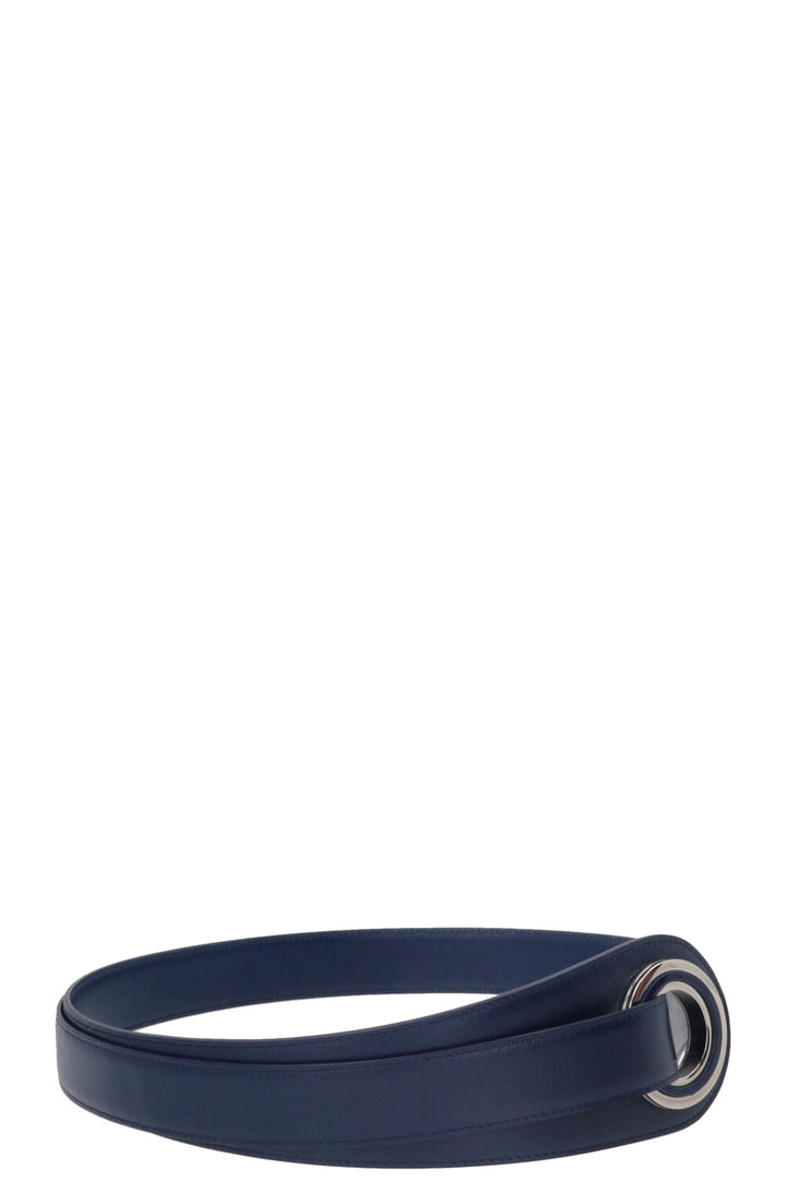 CHRISTIAN DIOR Ring Wide Waist Belt Leather Blue