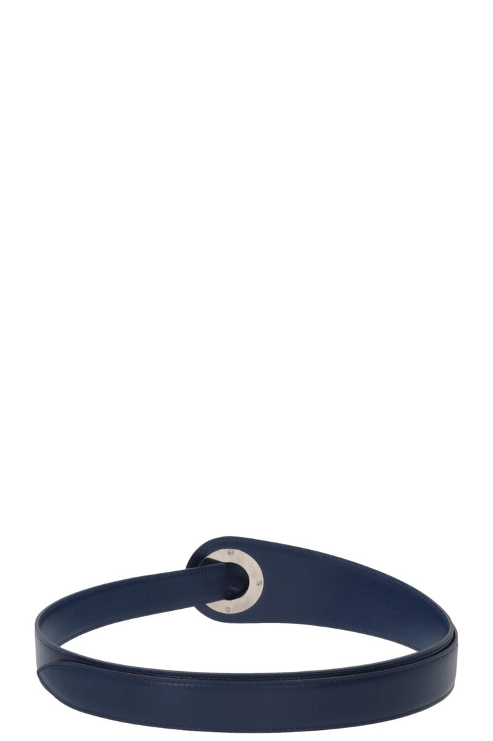 CHRISTIAN DIOR Ring Wide Waist Belt Leather Blue