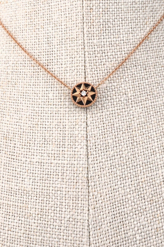 CHRISTIAN DIOR Rose des Vents Necklace 18k Rose Gold Onyx Black