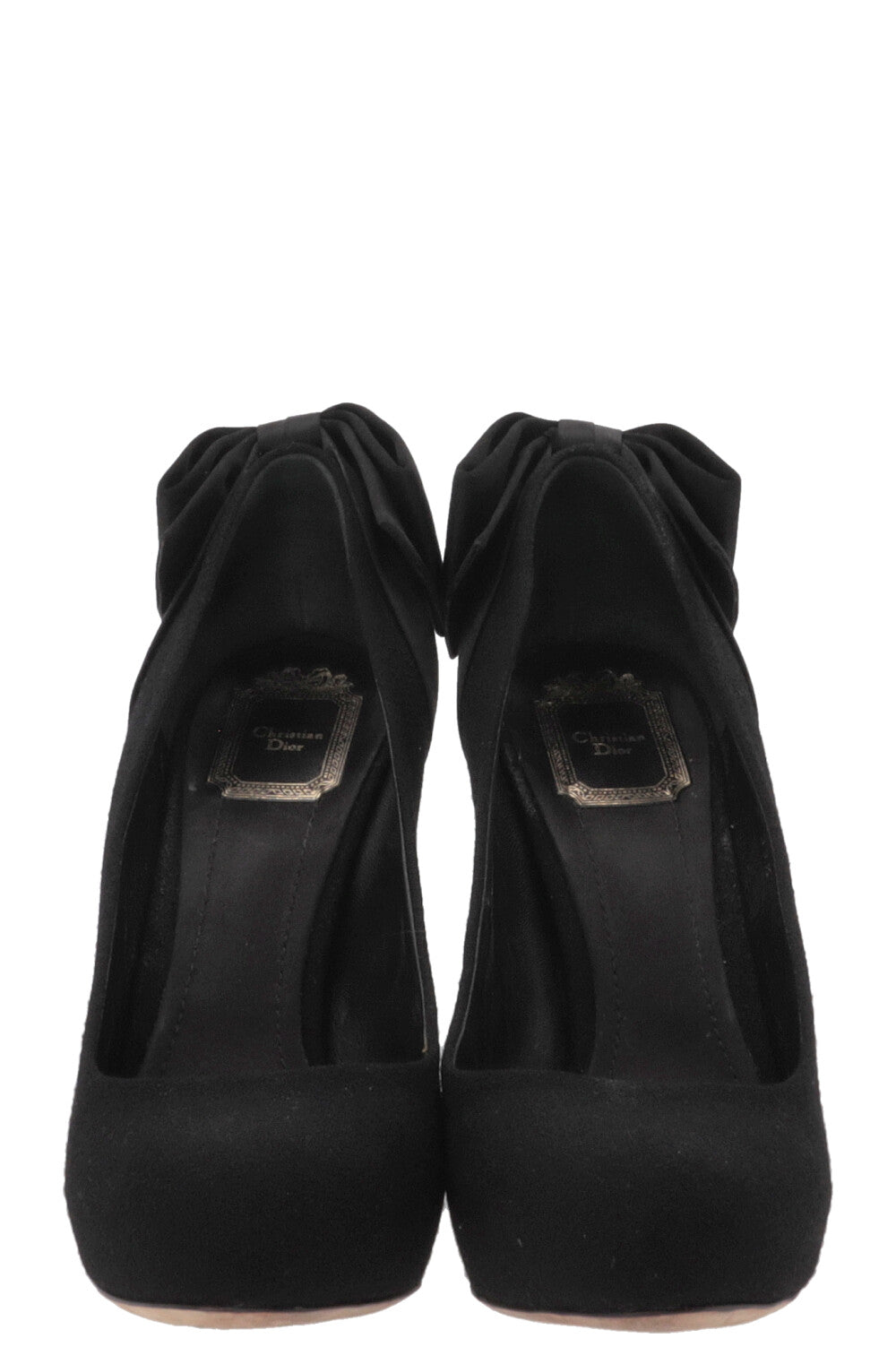 CHRISTIAN DIOR Satin Bow Heels Canvas Black