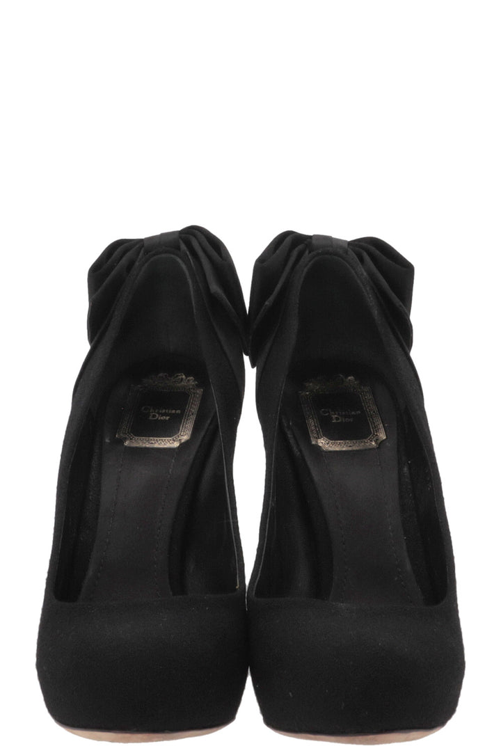 CHRISTIAN DIOR Satin Bow Heels Canvas Black
