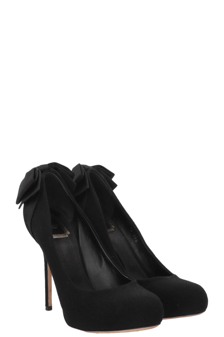 CHRISTIAN DIOR Satin Bow Heels Canvas Black