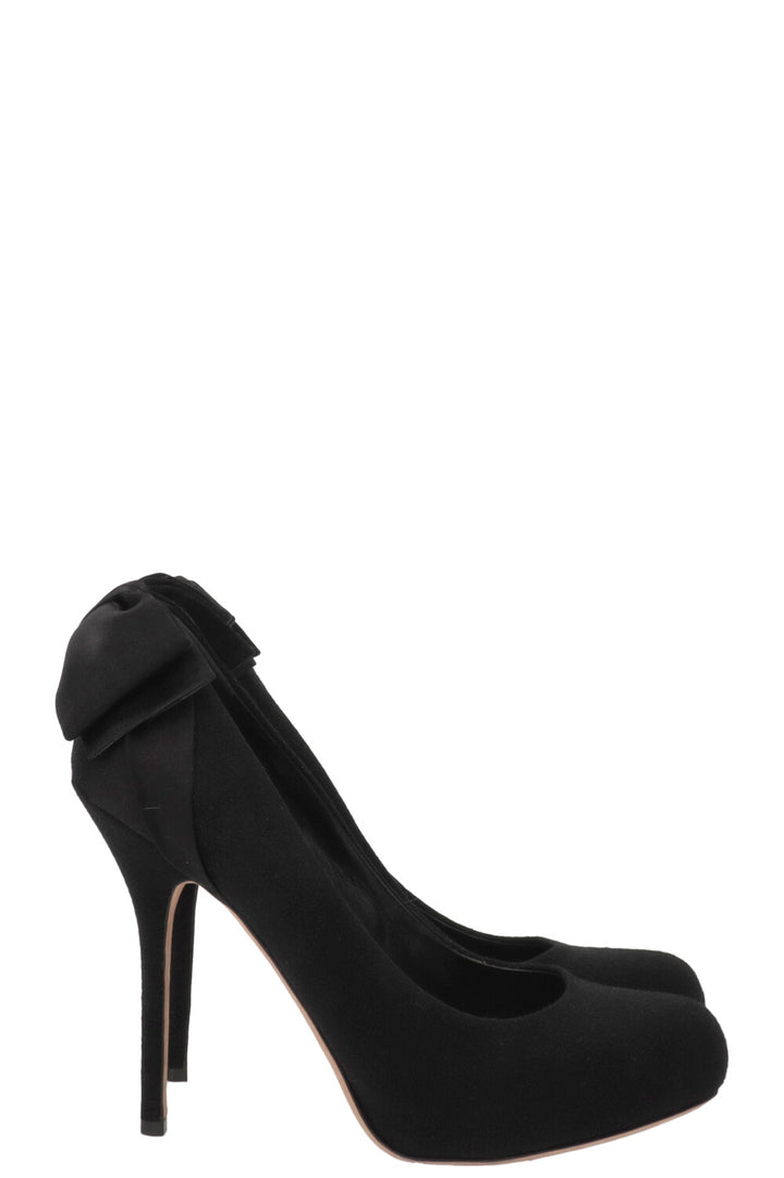 CHRISTIAN DIOR Satin Bow Heels Canvas Black