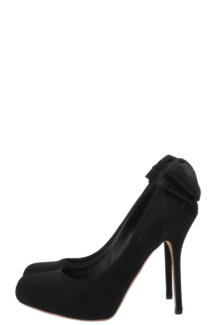 CHRISTIAN DIOR Satin Bow Heels Canvas Black