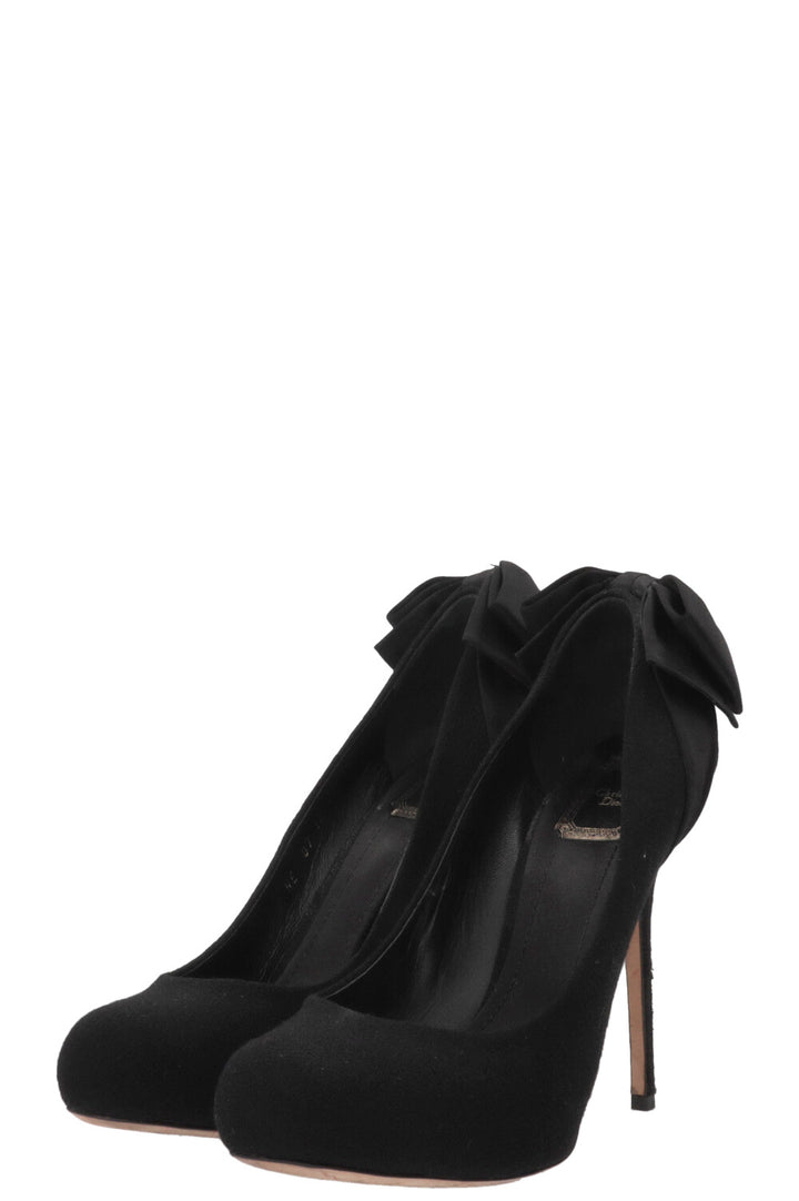 CHRISTIAN DIOR Satin Bow Heels Canvas Black