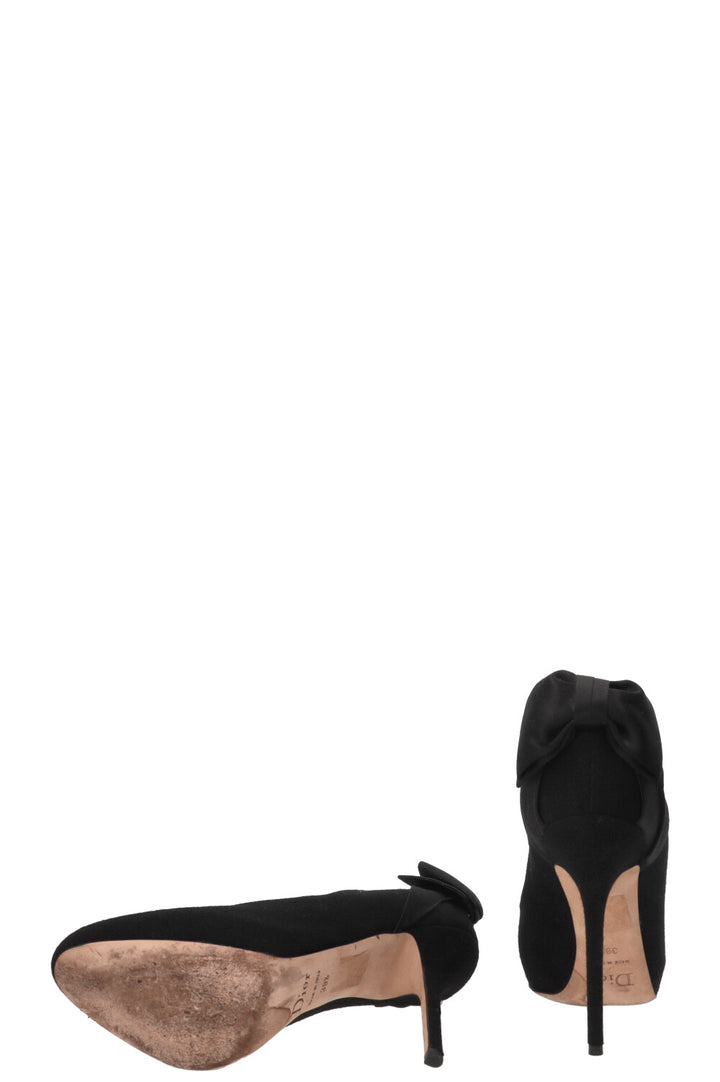 CHRISTIAN DIOR Satin Bow Heels Canvas Black