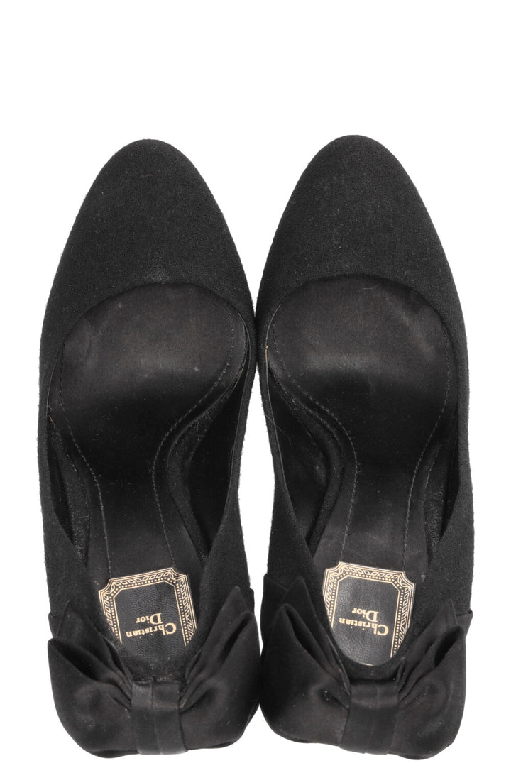 CHRISTIAN DIOR Satin Bow Heels Canvas Black