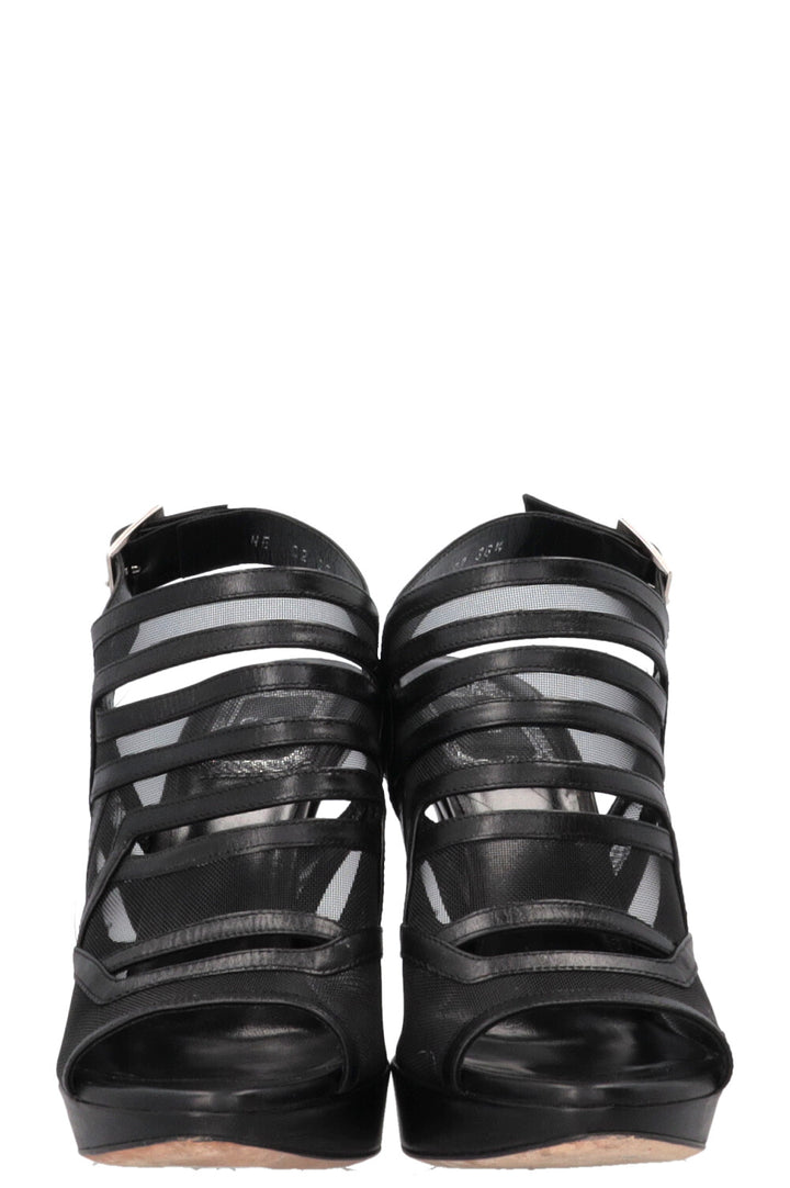 CHRISTIAN DIOR Slingback Sandals Mesh Leather Black