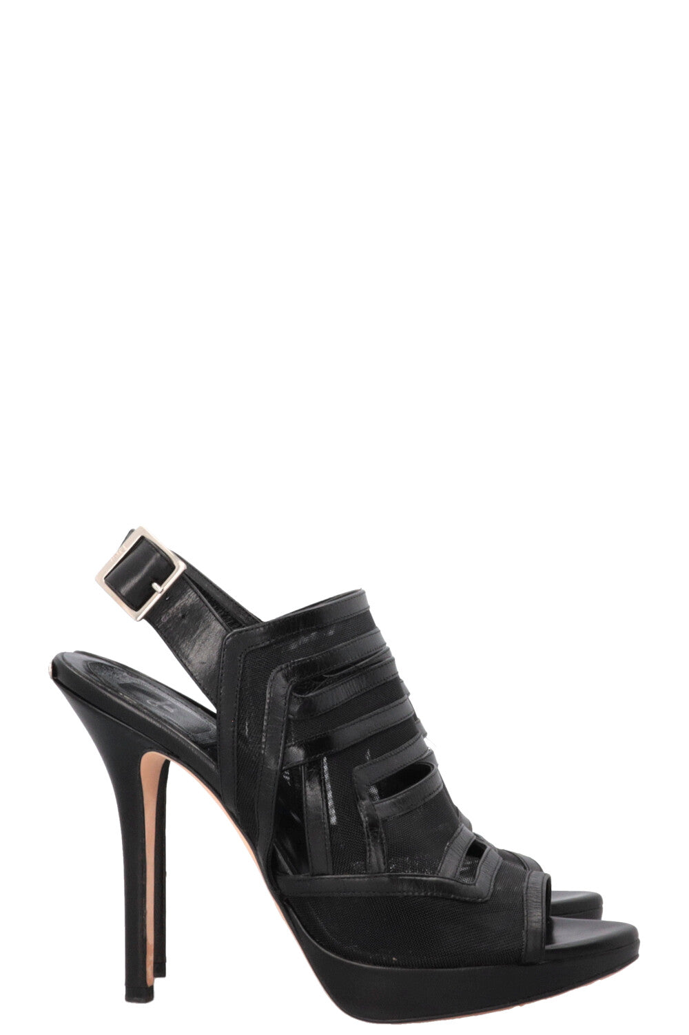 CHRISTIAN DIOR Slingback Sandals Mesh Leather Black