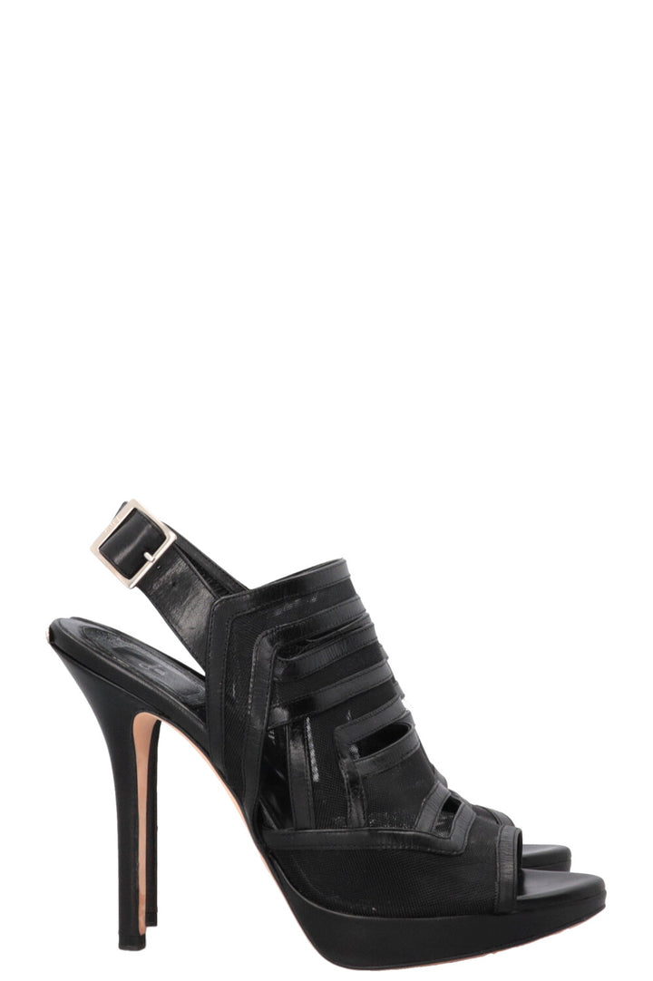 CHRISTIAN DIOR Slingback Sandals Mesh Leather Black