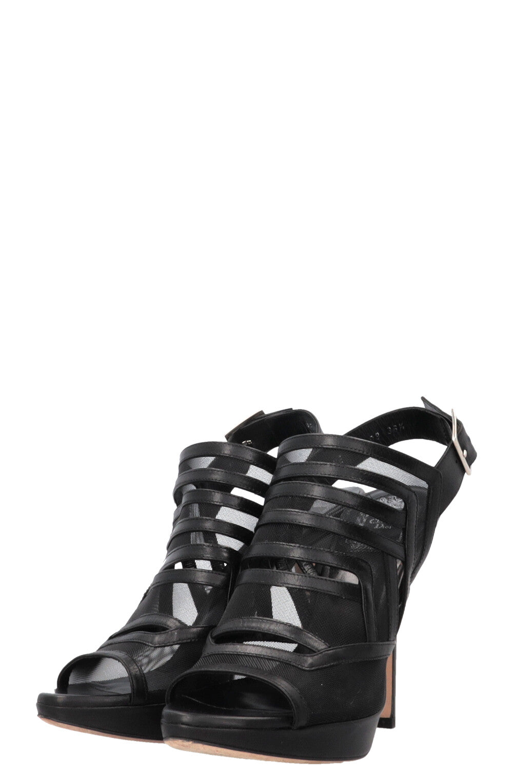 CHRISTIAN DIOR Slingback Sandals Mesh Leather Black
