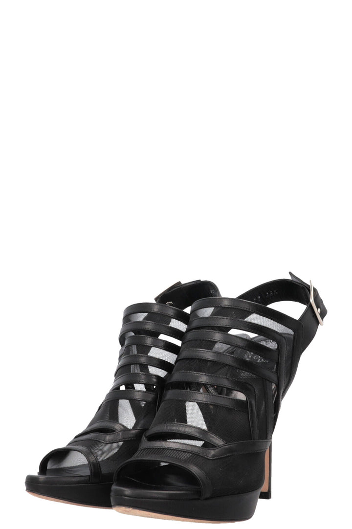 CHRISTIAN DIOR Slingback Sandals Mesh Leather Black