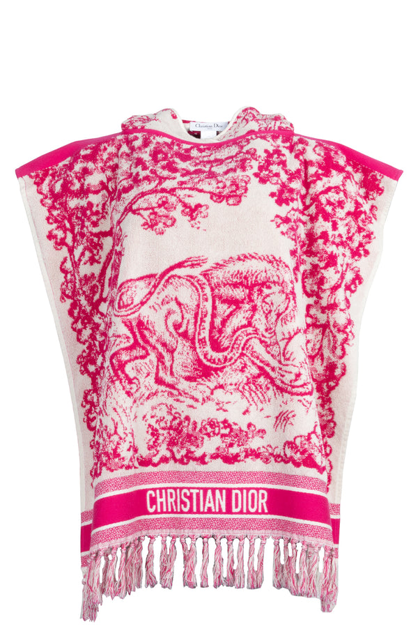 CHRISTIAN DIOR Terry Cloth Fringed Poncho Pink Toile De Jouy