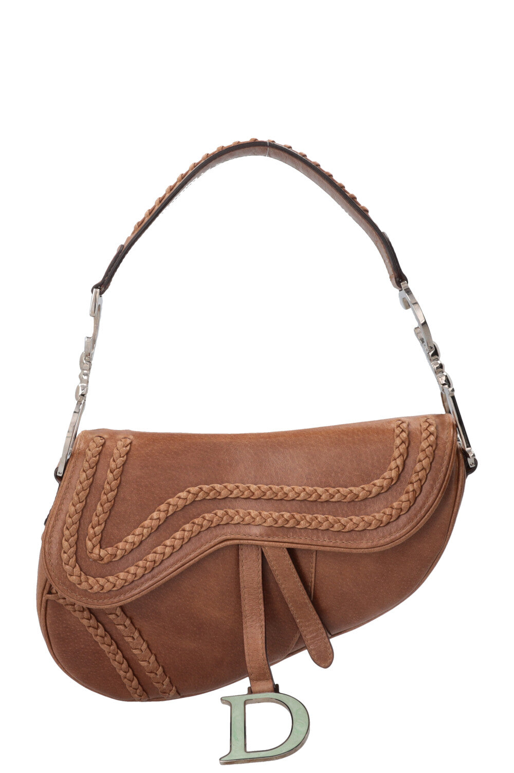 Sac Saddle vintage tressé CHRISTIAN DIOR en cuir marron