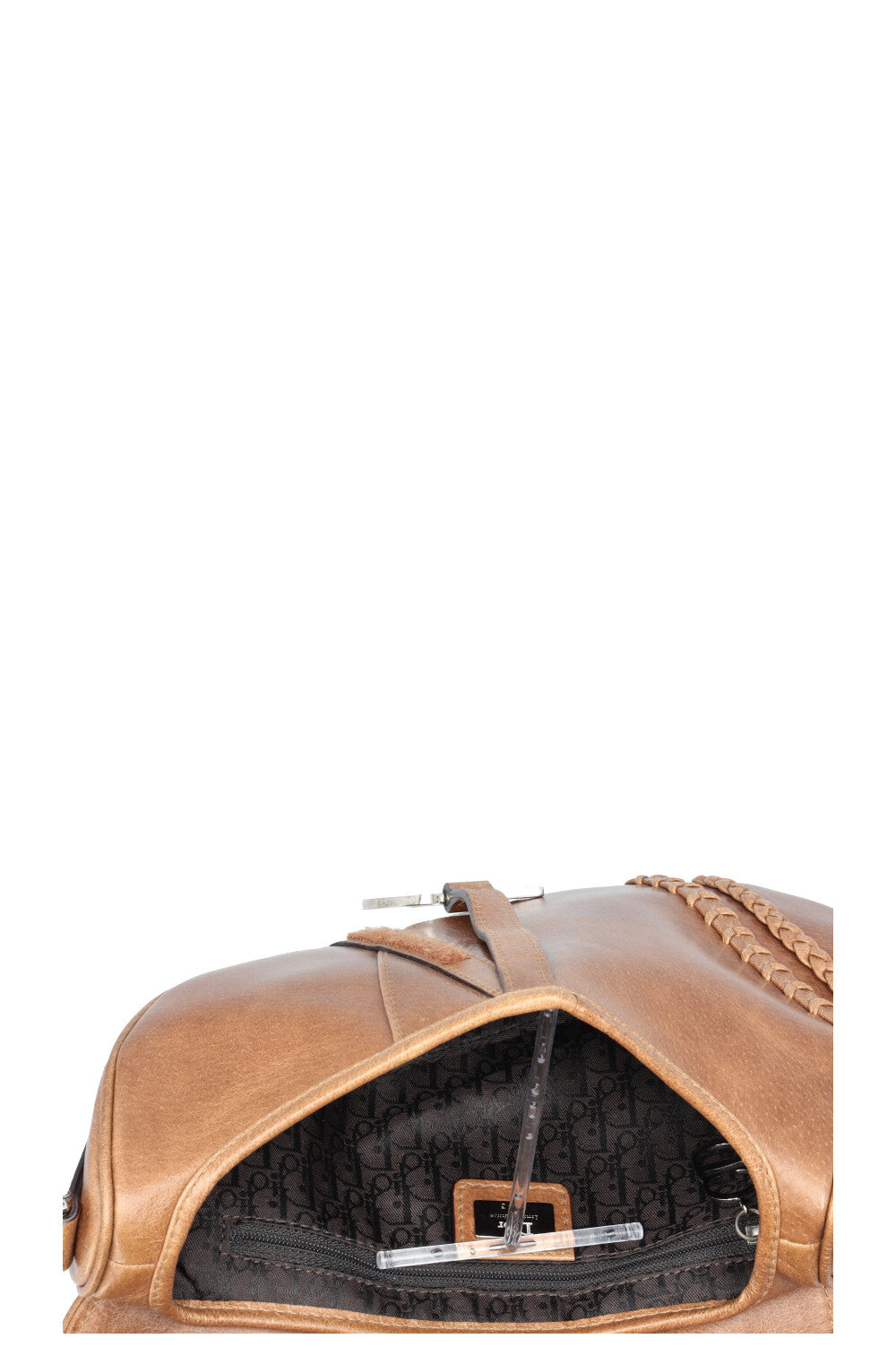 Sac Saddle vintage tressé CHRISTIAN DIOR en cuir marron