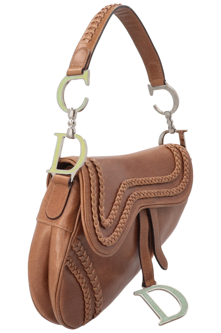 Sac Saddle vintage tressé CHRISTIAN DIOR en cuir marron
